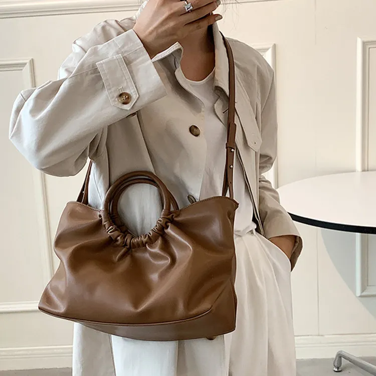 ALOENEY PU Handbag, Shoulder Bag Medium Size Women's Brown/Yellow Brown/Ecru-2