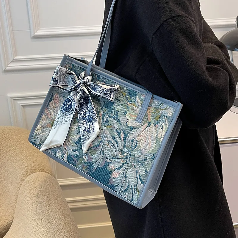 ALOENEY Shoulder Bags Blue[Includes Silk Scarf]-4