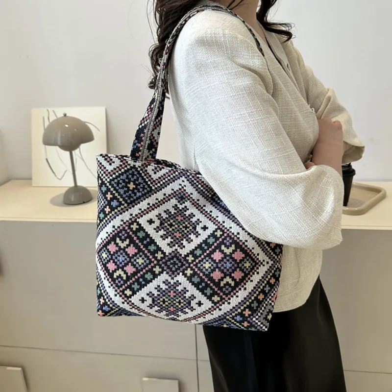 ALOENEY Canvas Bag, Tote Bag, Shopping Bag, Shoulder Bag Regular Women's Black/Red/Blue-1