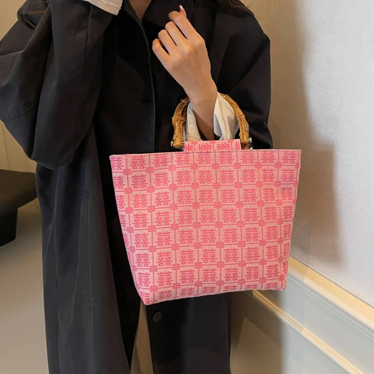 ALOENEY Fabric Tote Bag, Shopping Bag, Handbag Large Size Women's Pink/Burgundy-2