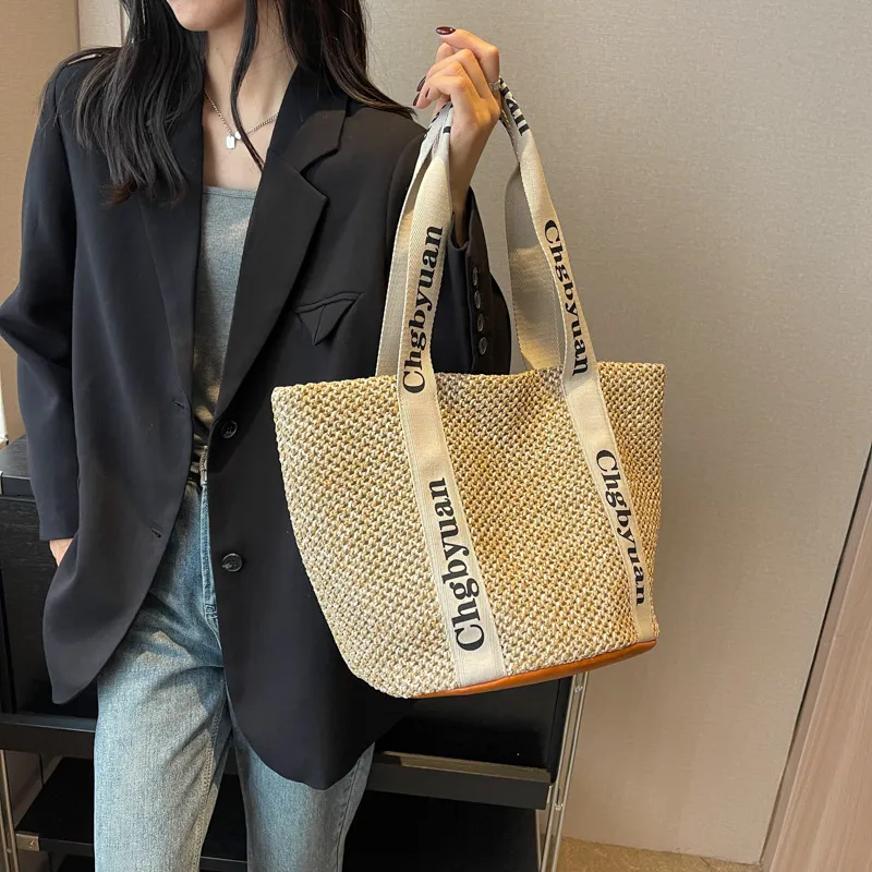 ALOENEY Straw Shoulder Bag Regular Women's White/Khaki-3
