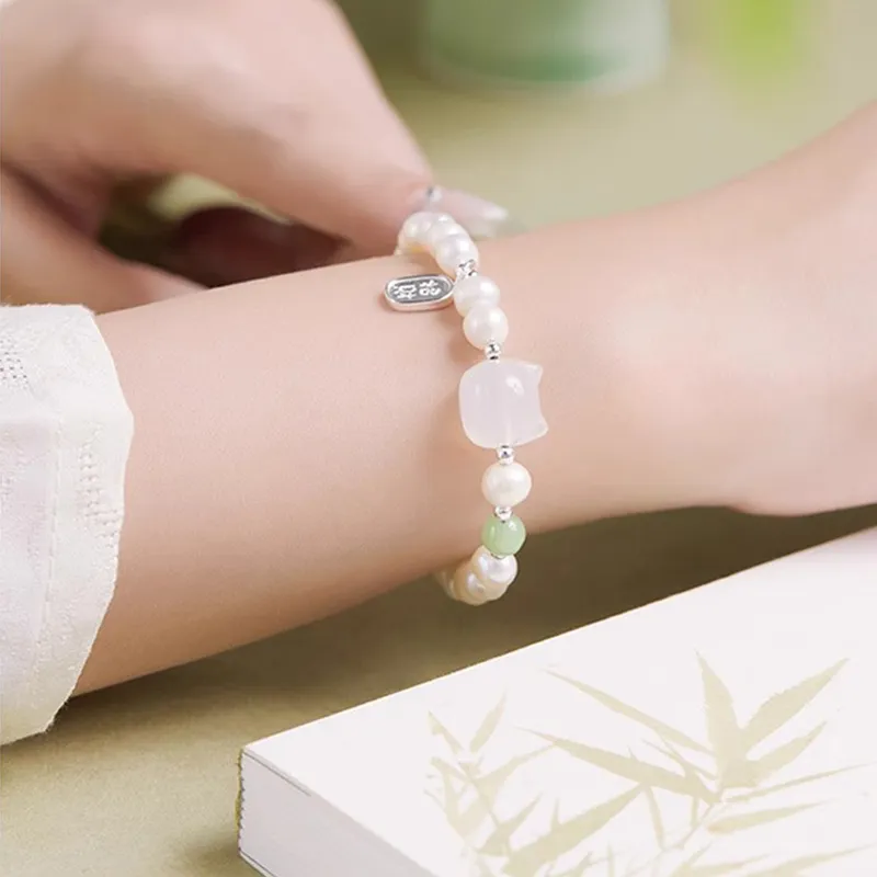 Asia Star Bracelets Pale Greenish White Jade Women's-2