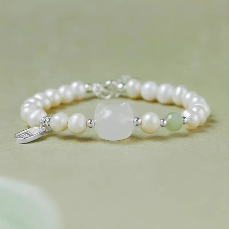 Asia Star Bracelets Pale Greenish White Jade Women's-1