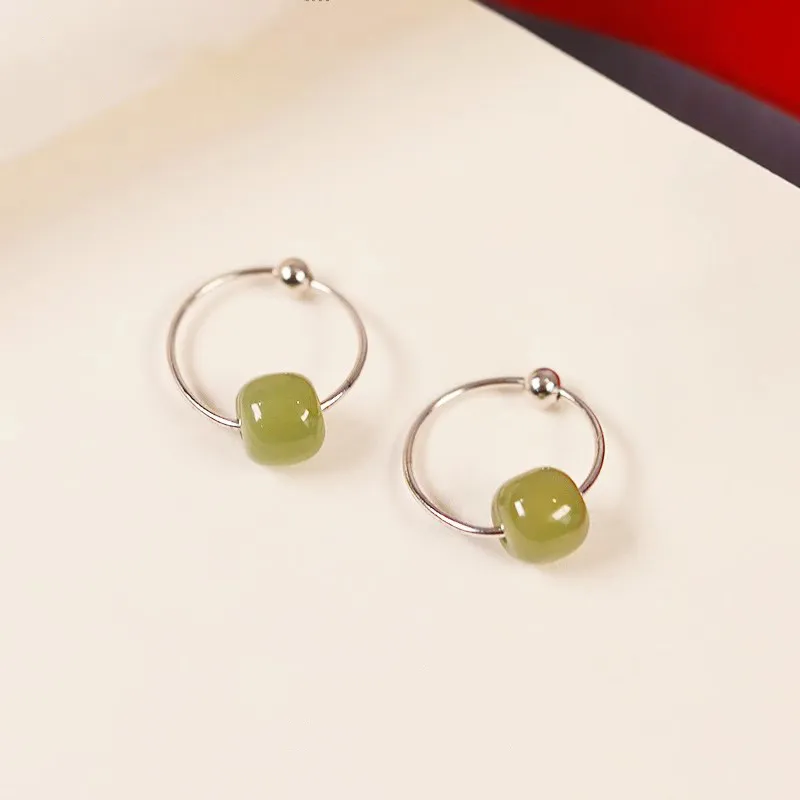 Asia Star Earrings Pale Greenish White Jade Women's-2