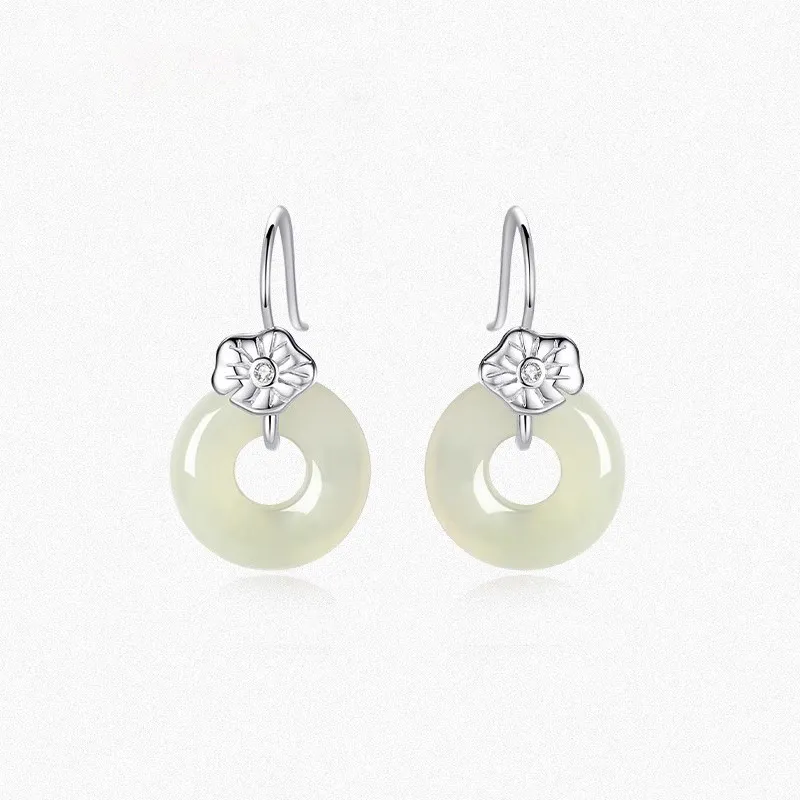 Asia Star Earrings Pale Greenish White Jade Women's-1