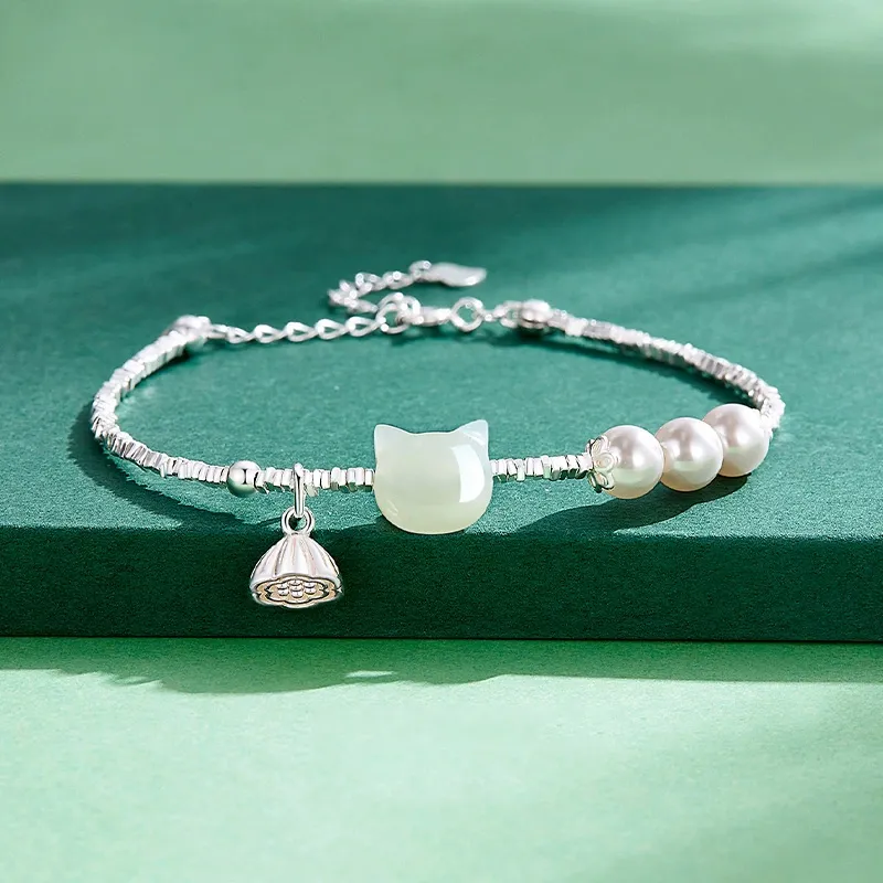 Asia Star Hetian Jade Bracelets Pale Greenish White Jade Women's-2