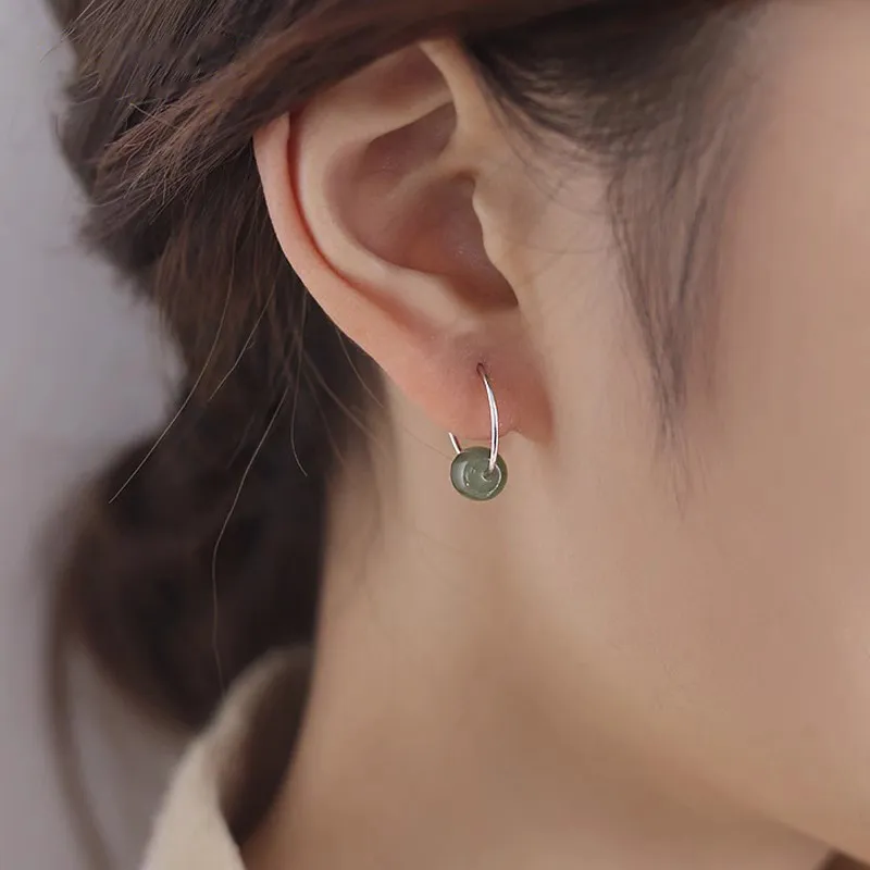 Asia Star Earrings Pale Greenish White Jade Women's-1