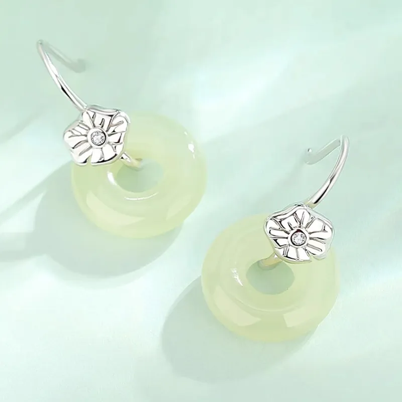 Asia Star Earrings Pale Greenish White Jade Women's-4