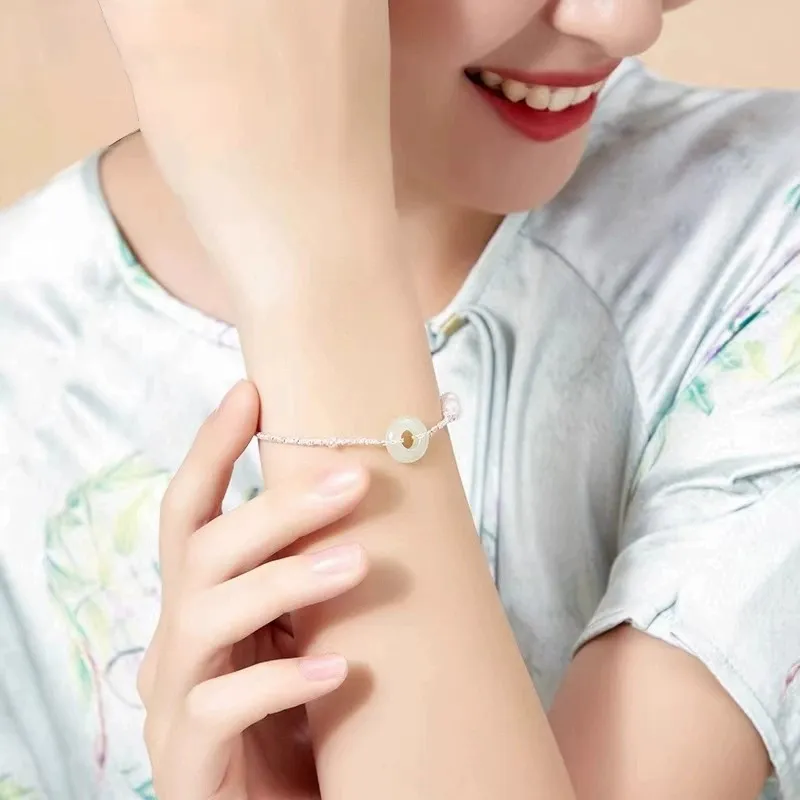 Asia Star Hetian Jade Bracelets Pale Greenish White Jade Women's-3