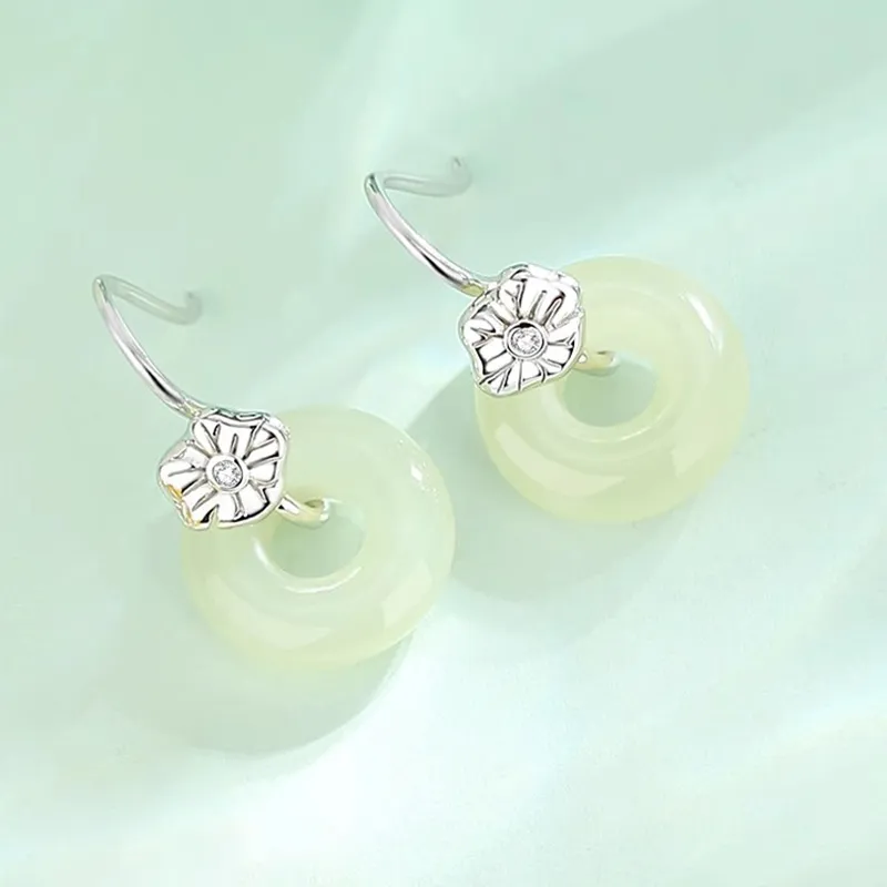 Asia Star Earrings Pale Greenish White Jade Women's-3