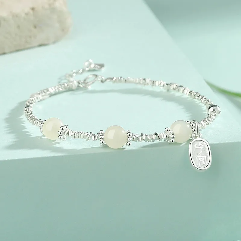 Asia Star Bracelets Pale Greenish White Jade Women's-2