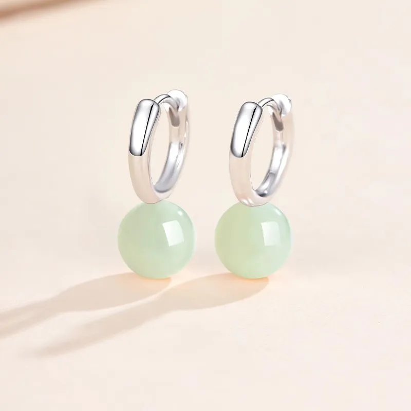 Asia Star Earrings Pale Greenish White Jade Women's-1