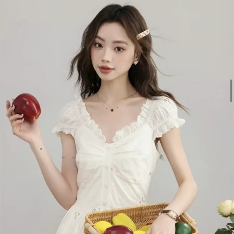 GLEE DIARY Short Sleeved Dress Women's Apricot-4