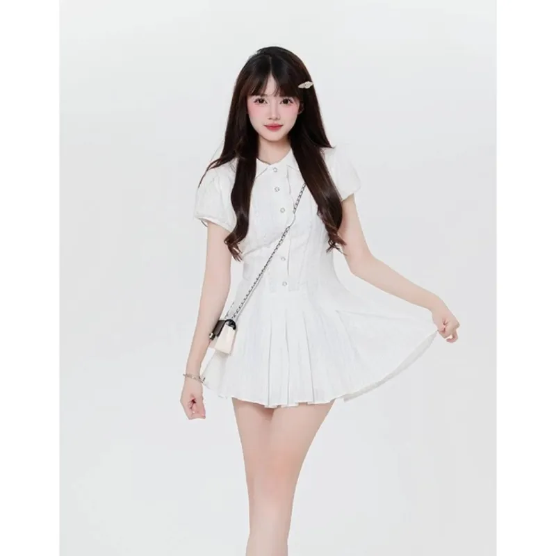 GLEE DIARY Short Sleeved Dress Women's White-5