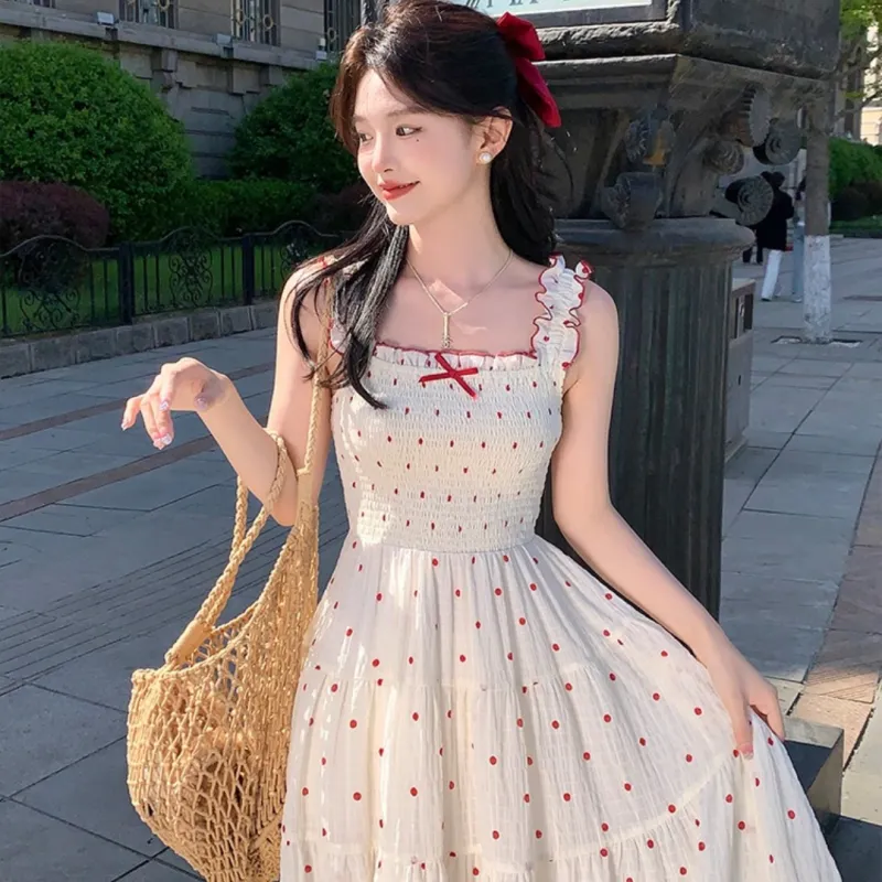 GLEE DIARY Slip Dress Women's Red Polka Dot-4