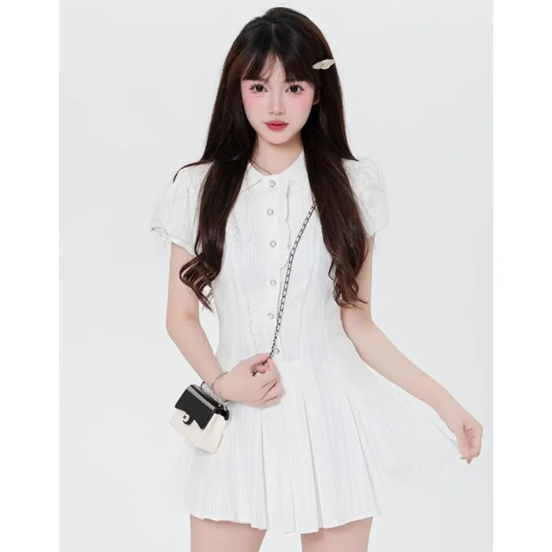 GLEE DIARY Short Sleeved Dress Women's White-6