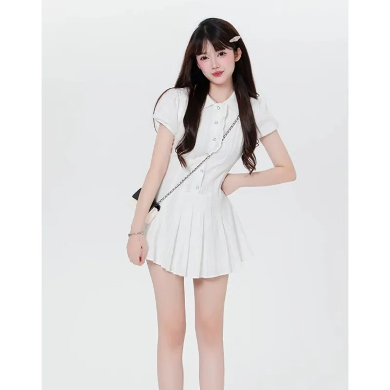 GLEE DIARY Short Sleeved Dress Women's White-3
