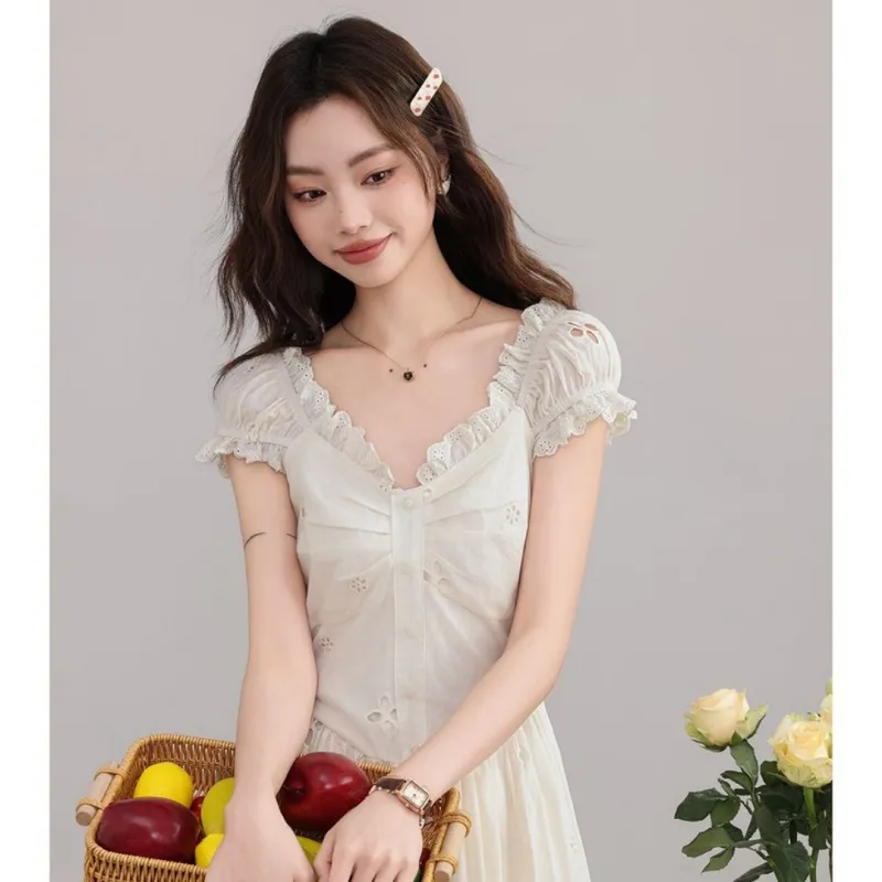 GLEE DIARY Short Sleeved Dress Women's Apricot-2