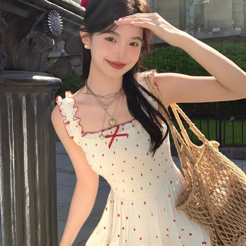 GLEE DIARY Slip Dress Women's Red Polka Dot-5
