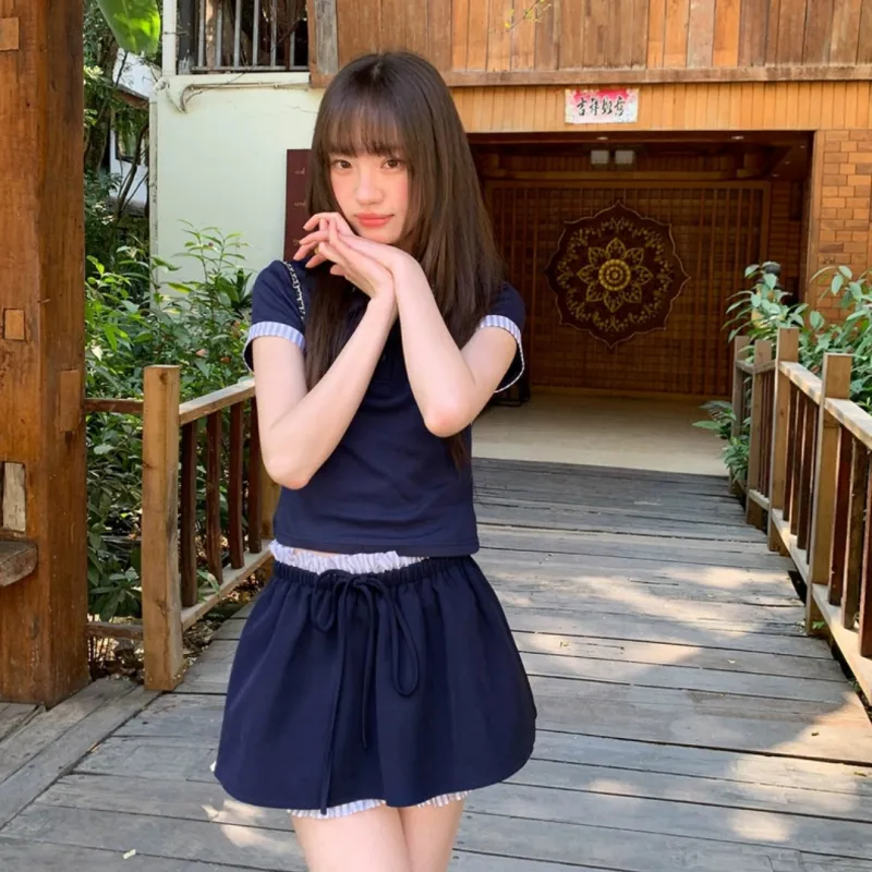 GLEE DIARY Skirt Set Women's Navy Blue-2