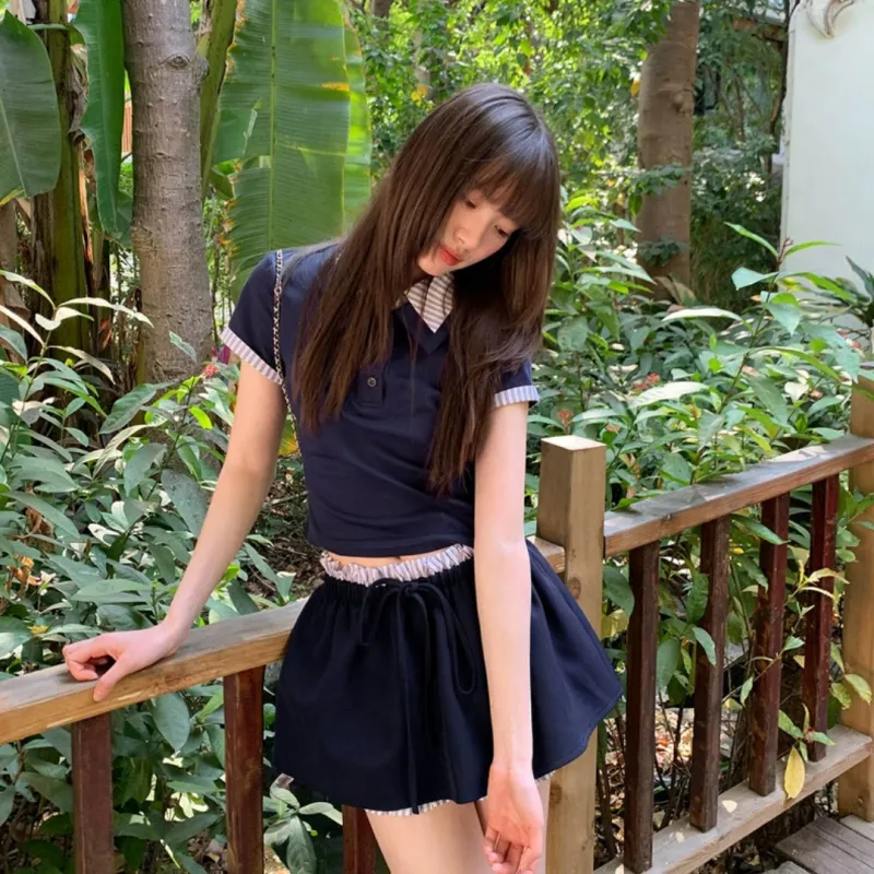 GLEE DIARY Skirt Set Women's Navy Blue-3