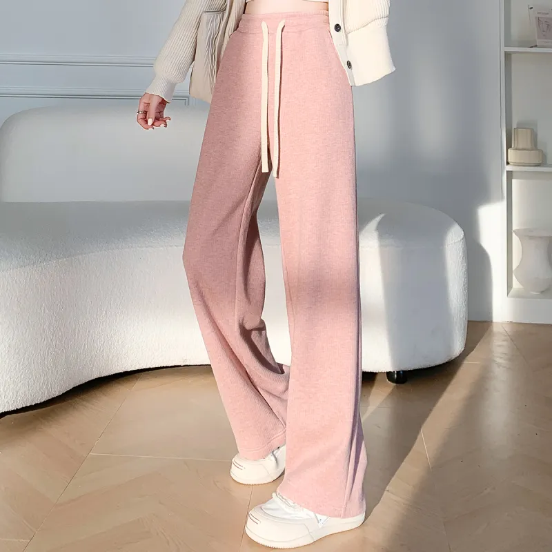 MINISO Casual Pants Women's Pink Solid Color-3
