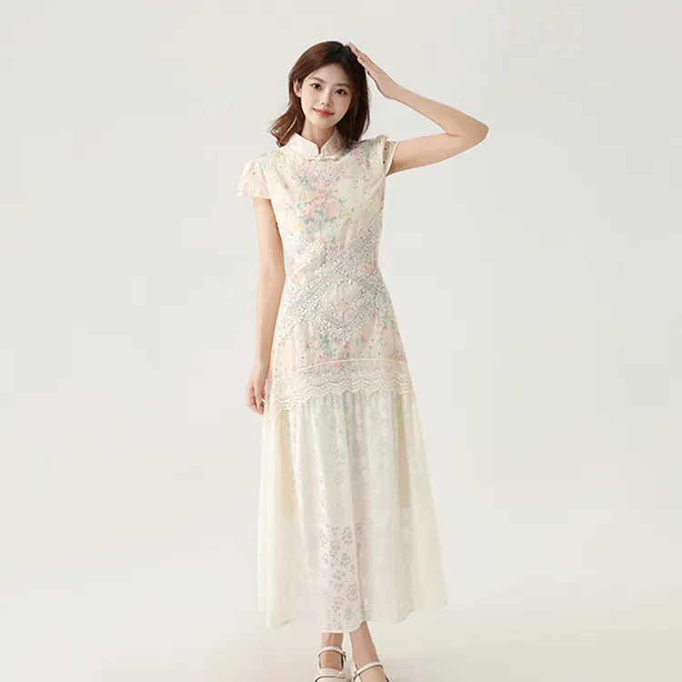 COVT Short Sleeved Dress Women's Chinese Style Floral Dress-6