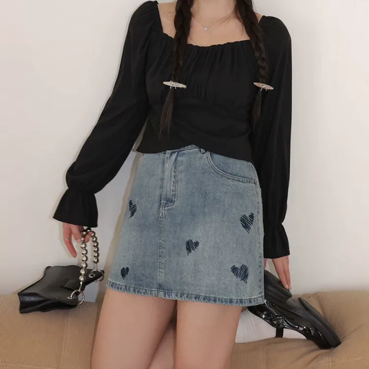 COVT Denim Short Skirts Women's Denim Blue-2