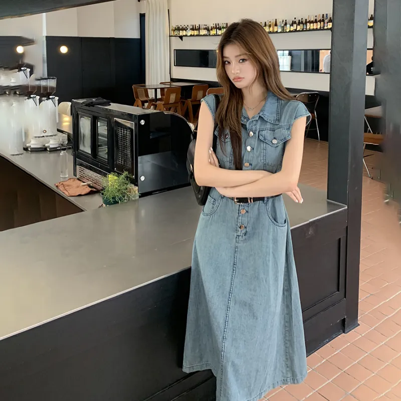 COVT Sleeveless Dresses Women's Denim Blue-12