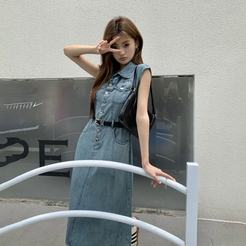 COVT Sleeveless Dresses Women's Denim Blue-13