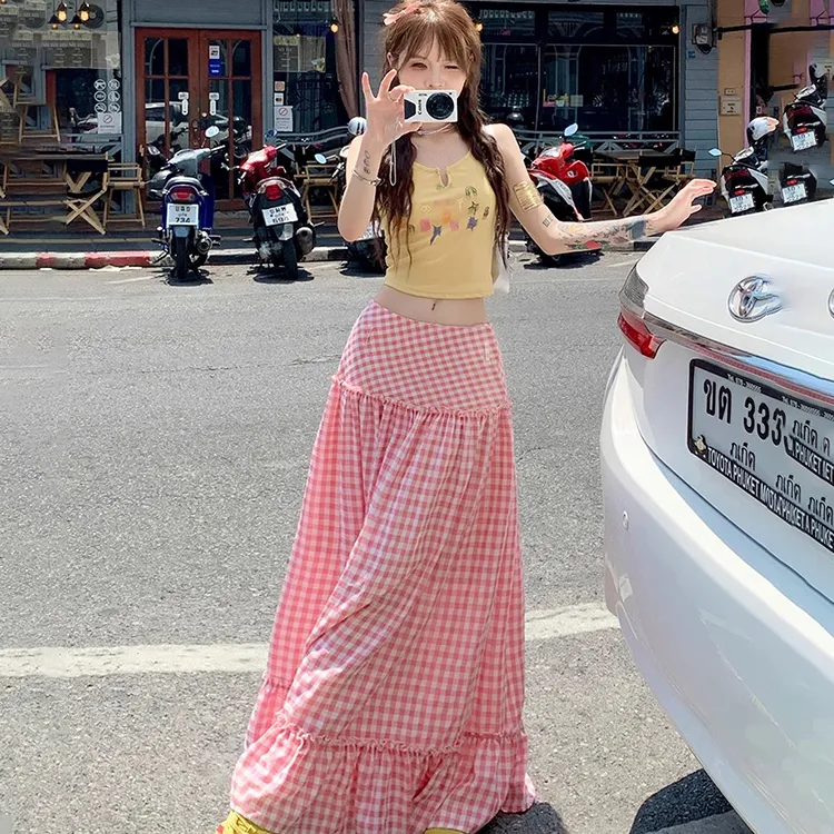 COVT Casual Long Skirt Women's Pink Plaid-6