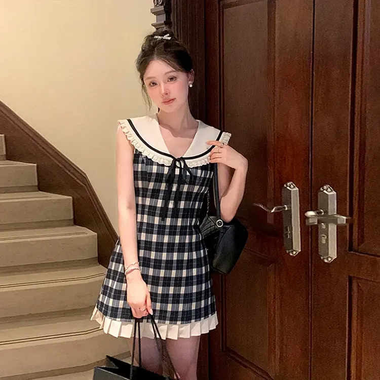 COVT Sleeveless Dress Women's Black White Plaid-4