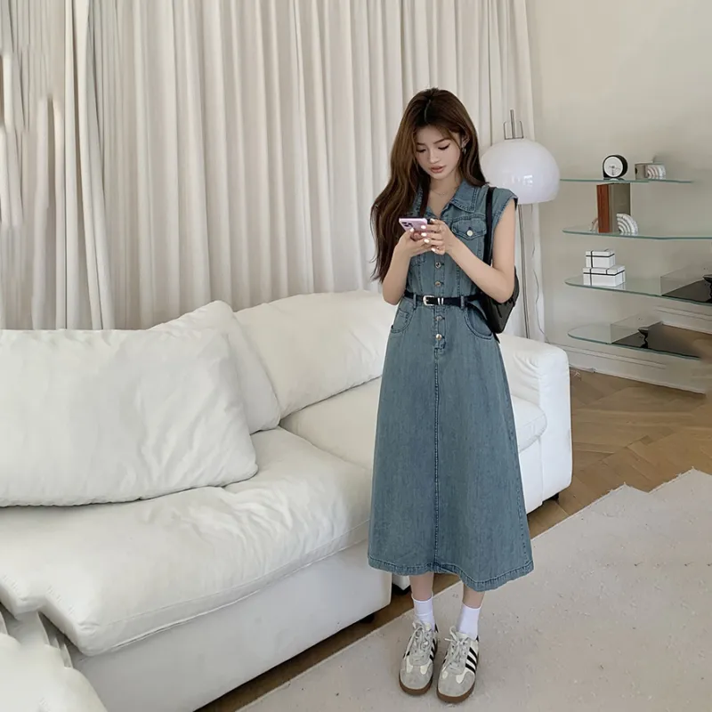 COVT Sleeveless Dresses Women's Denim Blue-17