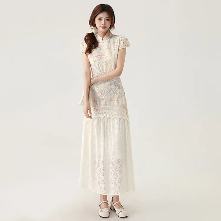 COVT Short Sleeved Dress Women's Chinese Style Floral Dress-5