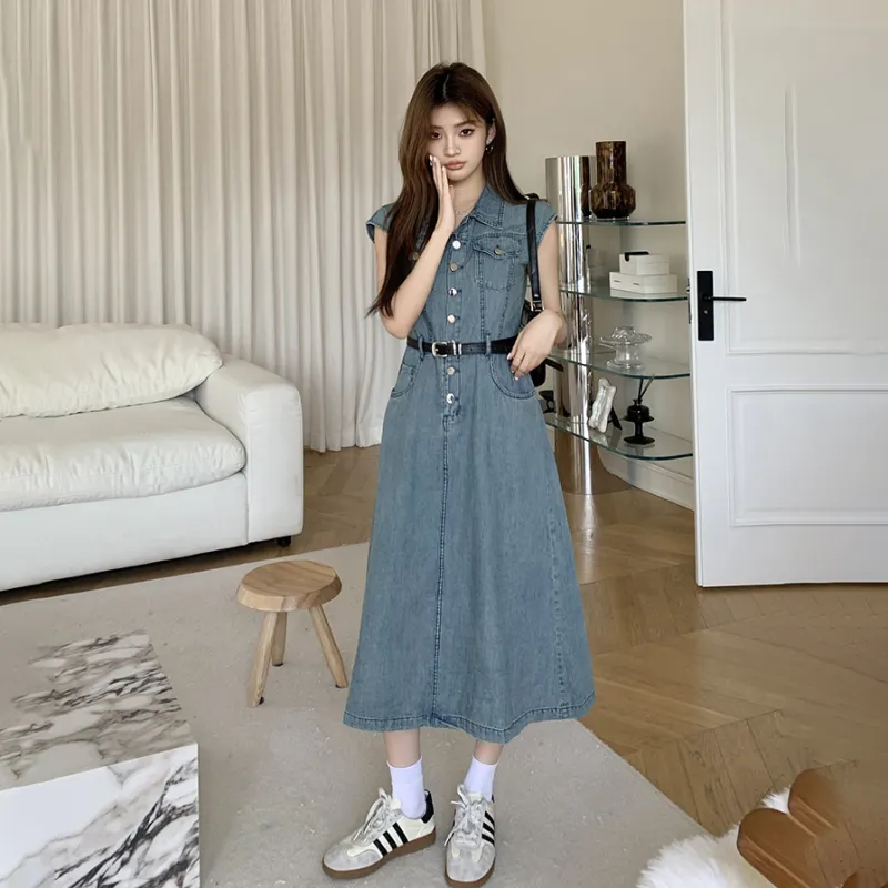 COVT Sleeveless Dresses Women's Denim Blue-4