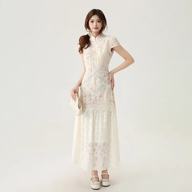 COVT Short Sleeved Dress Women's Chinese Style Floral Dress-4