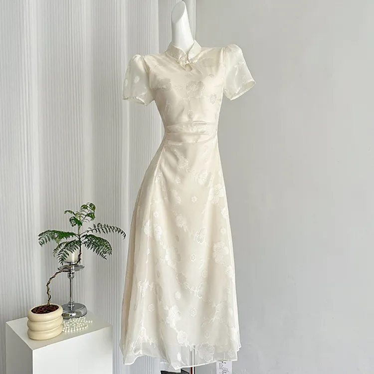 Pa33word Short Sleeved Dress Women's Beige Apricot-14