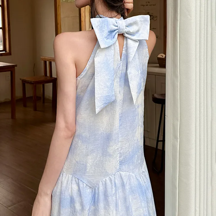 COVT Short Sleeved Dress Women's Blue Large Bowknot-6