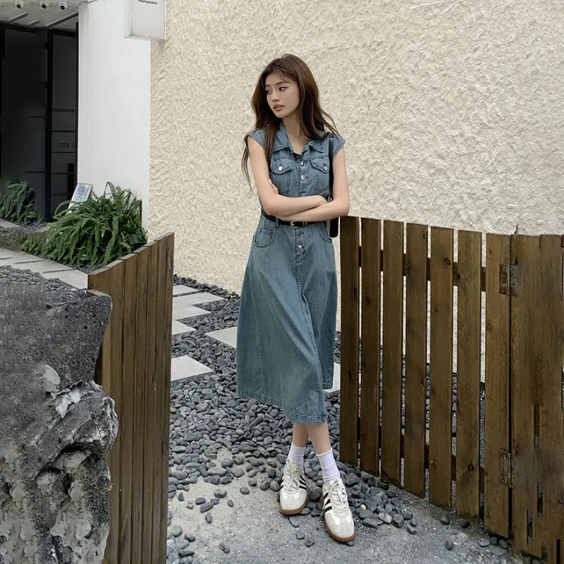 COVT Sleeveless Dresses Women's Denim Blue-3