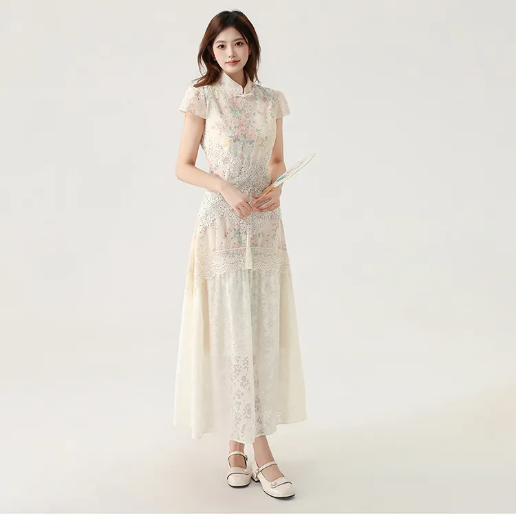 COVT Short Sleeved Dress Women's Chinese Style Floral Dress-2