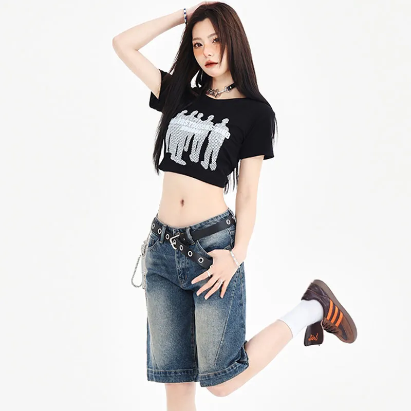 Vine Color Denim Shorts Women's Blue-5
