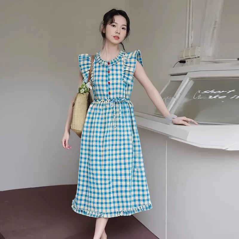 HAPG Sleeveless Dresses Women's Plaid Dress Shopping Bag-6