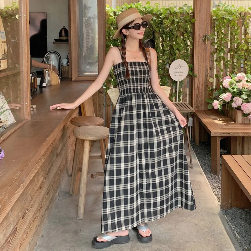 HAPG Slip Dresses Women's Black Plaid Shopping Bag-1