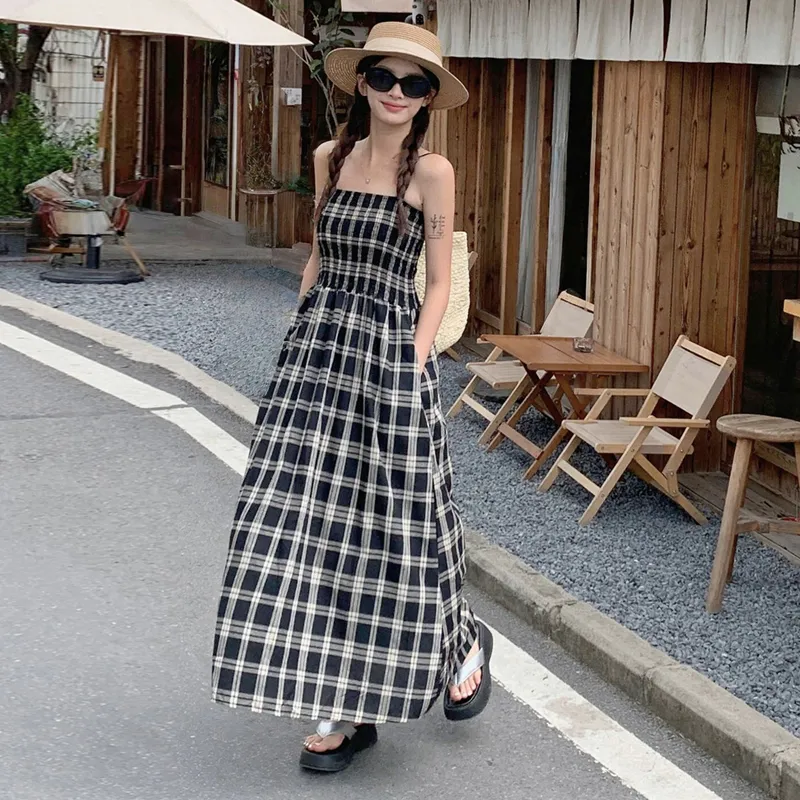 HAPG Slip Dresses Women's Black Plaid Shopping Bag-3