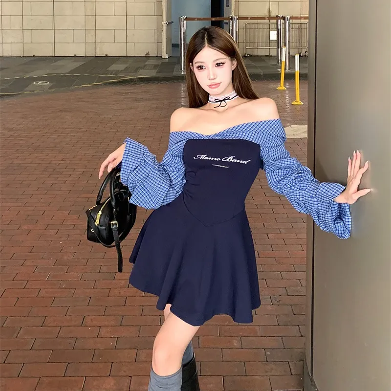 HAPG Long Sleeved Dresses Women's Blue-4