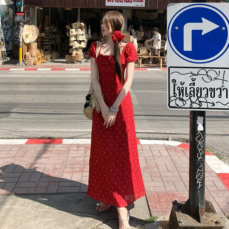 HAPG Short Sleeved Dress Women's Red-4