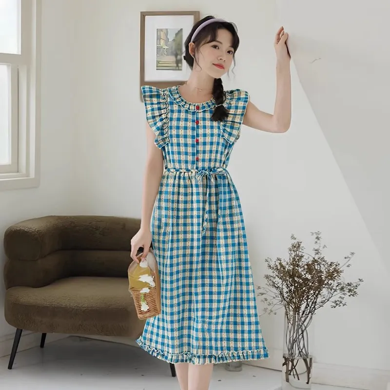 HAPG Sleeveless Dresses Women's Plaid Dress Shopping Bag-4