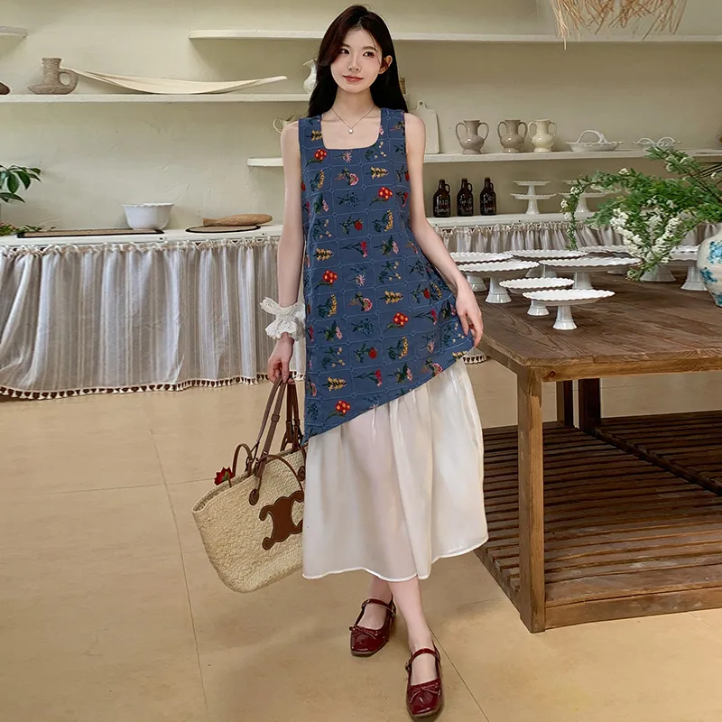 HAPG Sleeveless Dresses Women's Blue Shopping Bag Included-3