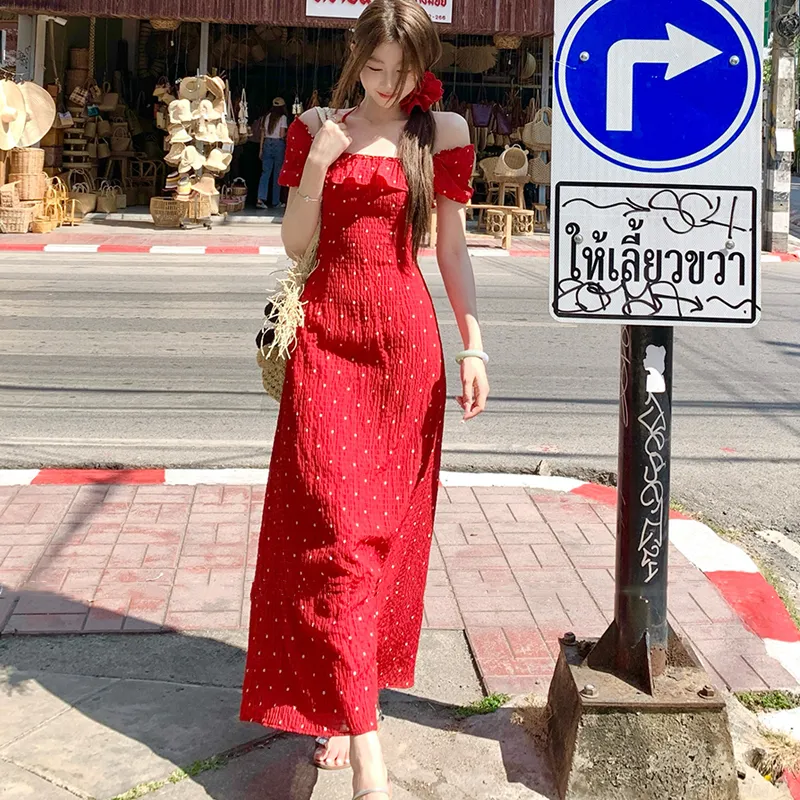 HAPG Short Sleeved Dress Women's Red-5