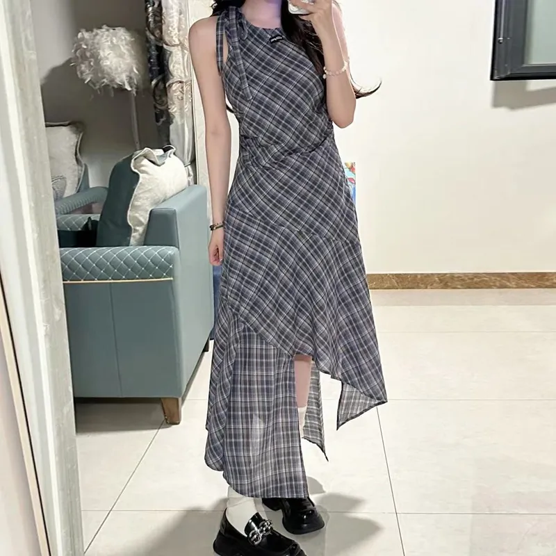 KUNZHUDAXIANG Sleeveless Dress Women's Navy Blue Shades-4
